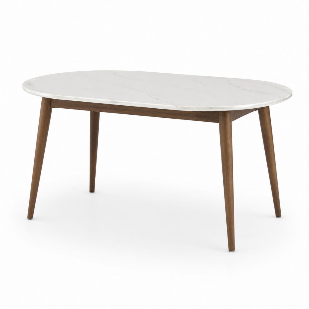 Esstisch Weiß Walnussfarben MDF Marmoroptik oval 160 x 90 x 75 cm