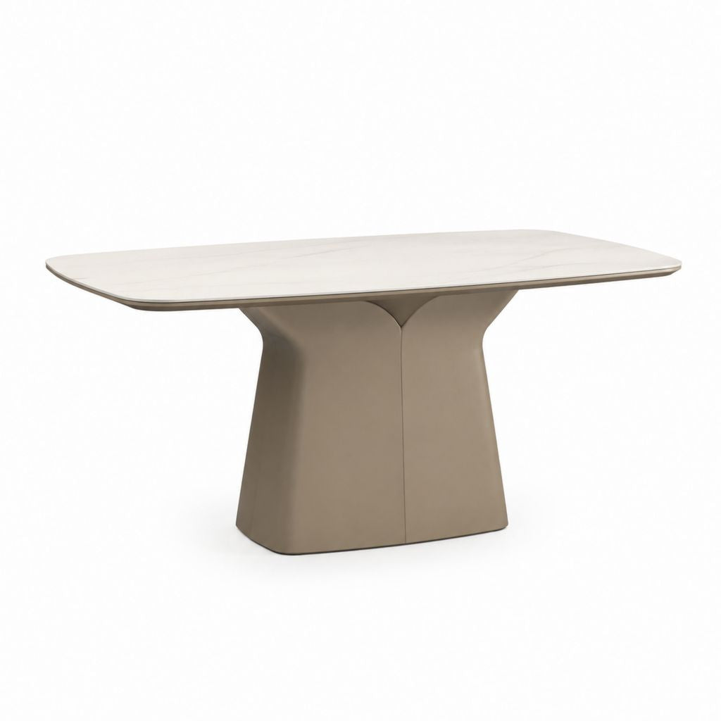 Esstisch Weiß Taupe Sinterstein MDF Rechteckig 160 x 90 x 75 cm