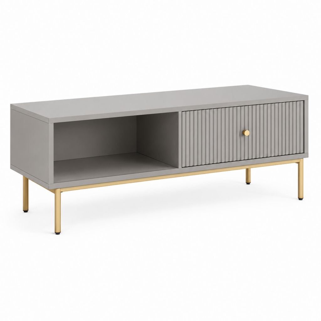 Couchtisch Grau MDF rechteckig mit Stauraum und Schiebetür 120 x 60 x 45 cm