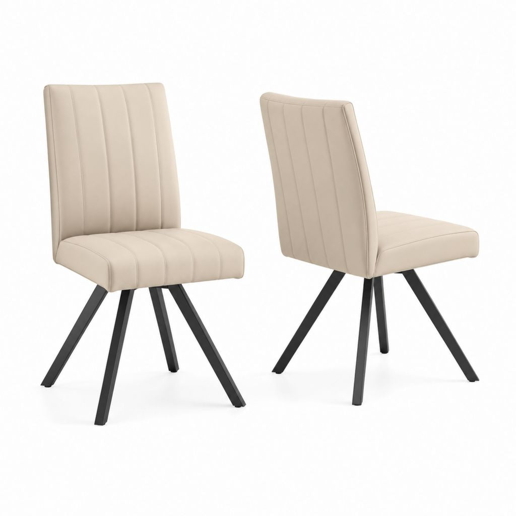 2er Set Esszimmerstühle Beige PU-Kunstleder mit Stahlgestell 45 x 56 x 86 cm