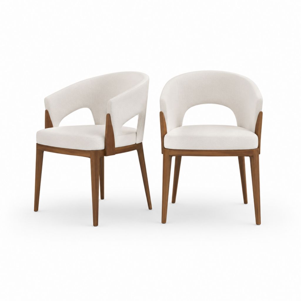 Esszimmerstuhl 2er Set Weiß Walnussholz Polyester Rund 56 x 58 x 78 cm