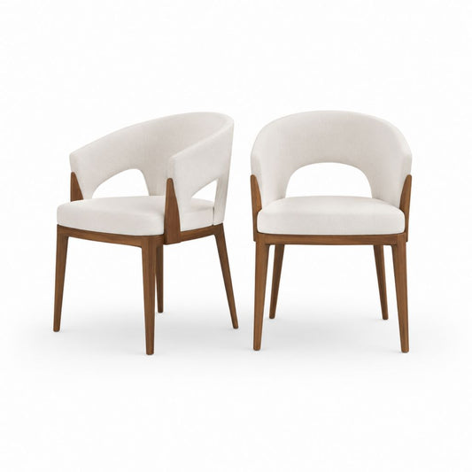 Esszimmerstuhl 2er Set Weiß Walnussholz Polyester Rund 56 x 58 x 78 cm