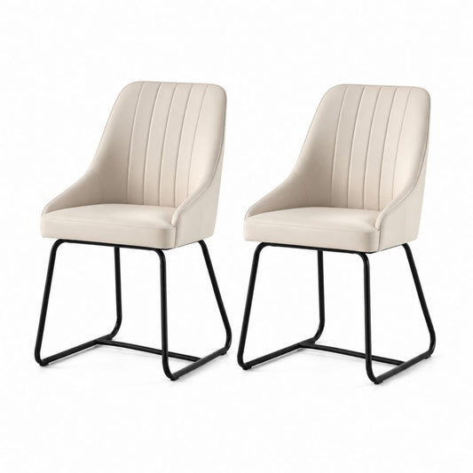 Esszimmerstühle 2er Set Beige PU-Kunstleder mit schwarzen Stahlkufen 50 x 59 x 84 cm