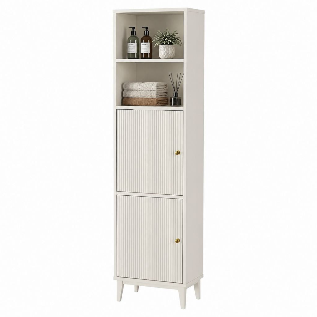 Badezimmer Hochschrank Weiß aus MDF mit Riffeloptik 40 x 30 x 180 cm