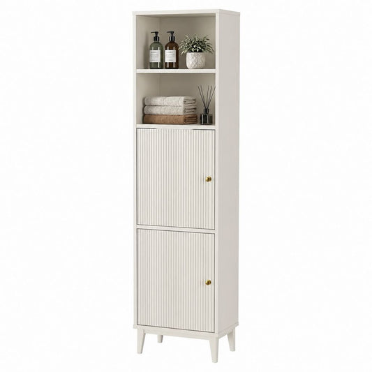 Badezimmer Hochschrank Weiß aus MDF mit Riffeloptik 40 x 30 x 180 cm