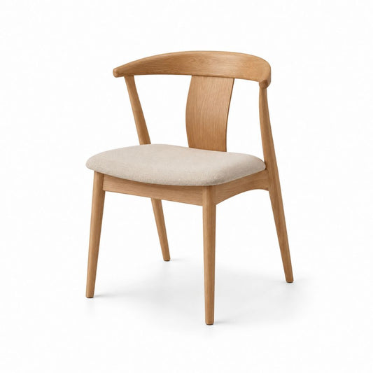 Esszimmerstuhl Natur aus massivem Eichenholz mit beigem Polyesterbezug 54 x 55 x 78 cm