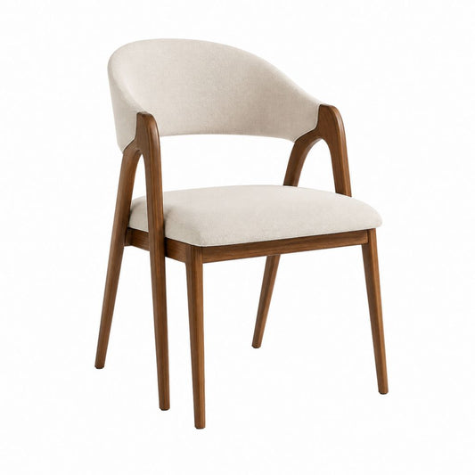Esszimmerstuhl mit Armlehnen Beige aus Polyester und Walnussholz 58 x 55 x 80 cm