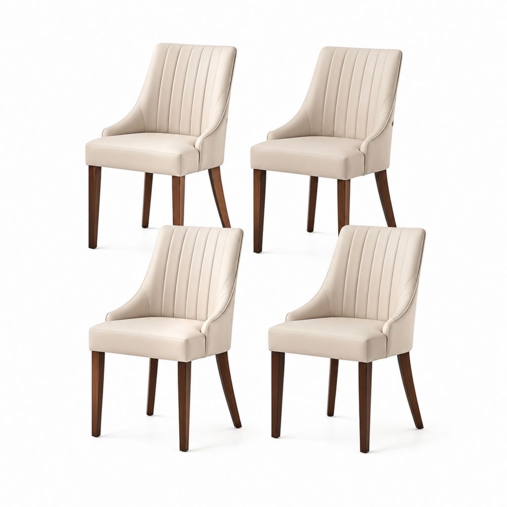 4er Set Esszimmerstühle Beige PU Kunstleder mit Armlehnen und Massivholzbeinen 50 x 61 x 88 cm