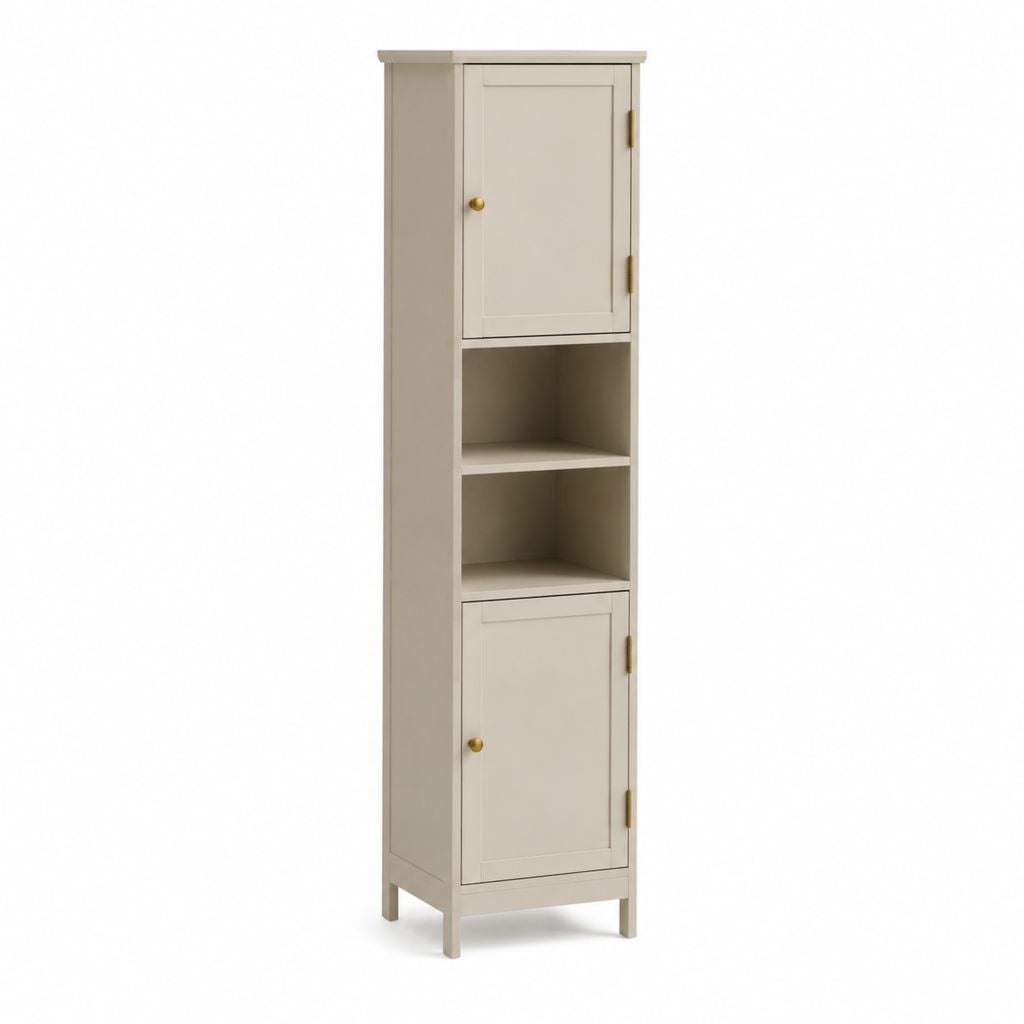 Badezimmer Hochschrank Creme MDF rechteckig mit 2 Türen und 2 offenen Fächern 40 x 30 x 180 cm