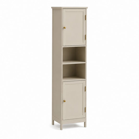 Badezimmer Hochschrank Creme MDF rechteckig mit 2 Türen und 2 offenen Fächern 40 x 30 x 180 cm