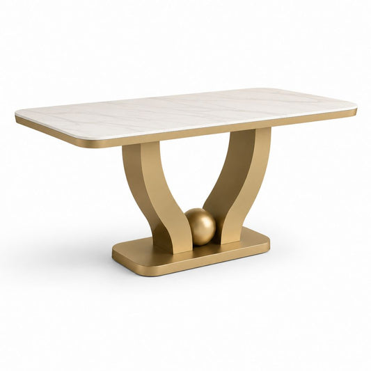 Esstisch Weiß Gold Sinterstein Edelstahl rechteckig 180 x 90 x 75 cm