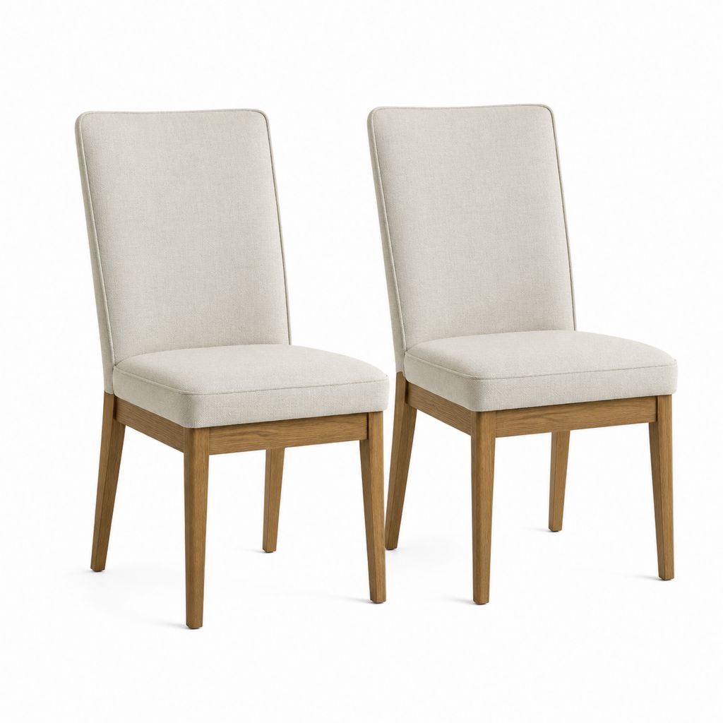 Esszimmerstuhl 2er Set Beige Eichenholz Polyester Rechteckig 45 x 57 x 98 cm