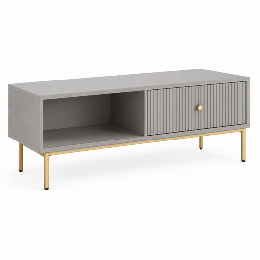 Couchtisch Grau MDF rechteckig mit Stauraum und Schiebetür 120 x 60 x 45 cm