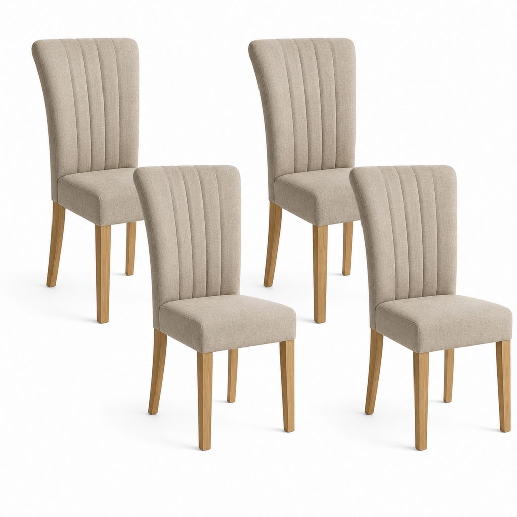 4er Set Esszimmerstühle Beige mit Polyesterbezug und Massivholzbeinen 45 x 57 x 100 cm