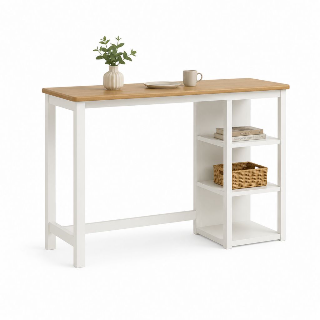 Esstisch mit integriertem Regal Weiß Eichenoptik MDF rechteckig 120 x 60 x 75 cm