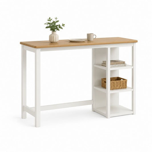 Esstisch mit integriertem Regal Weiß Eichenoptik MDF rechteckig 120 x 60 x 75 cm