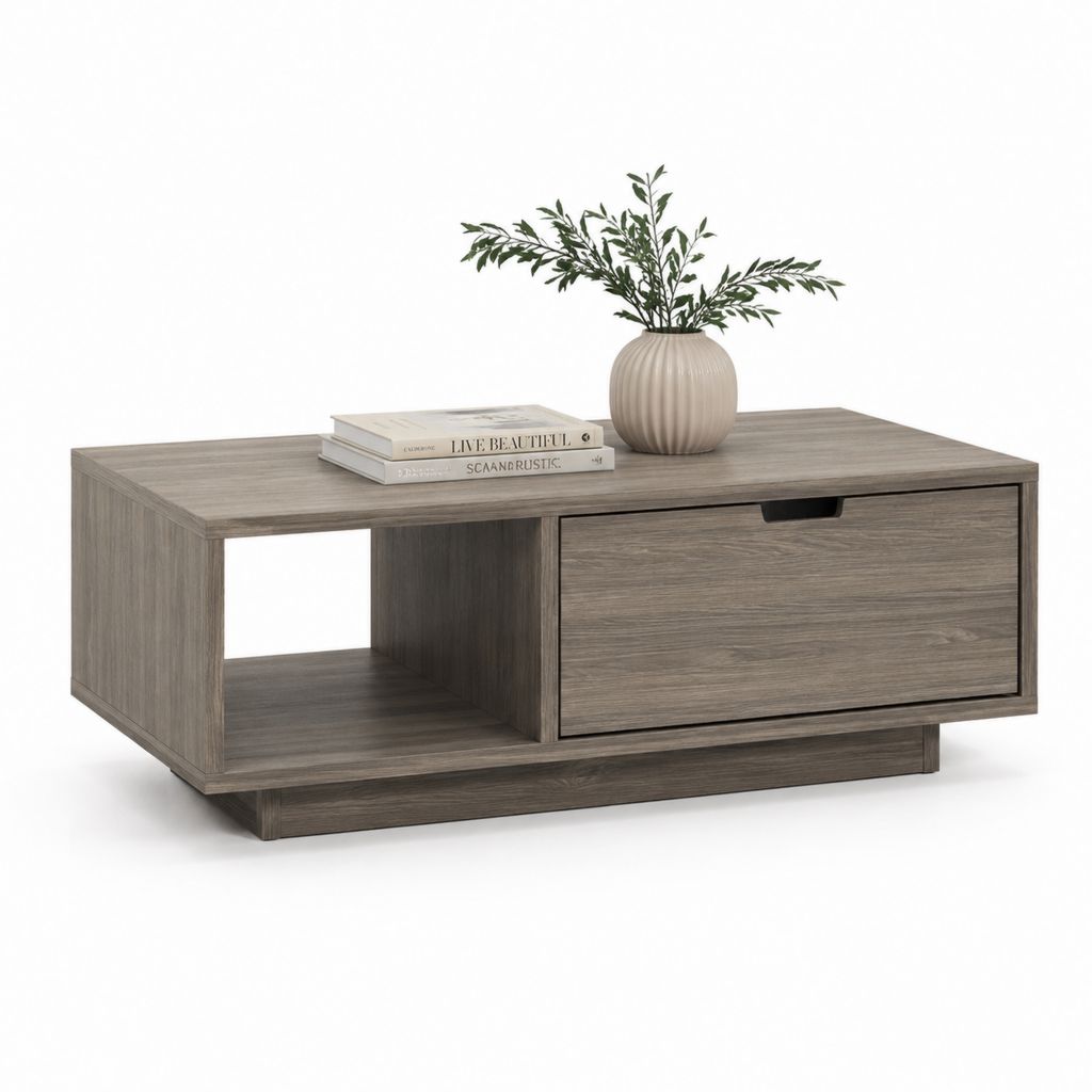 Couchtisch Grau aus MDF rechteckig mit Schublade und offenem Fach 100 x 50 x 40 cm