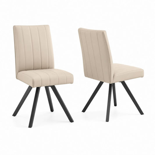 2er Set Esszimmerstühle Beige PU-Kunstleder mit Stahlgestell 45 x 56 x 86 cm