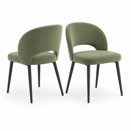 2er Set Esszimmerstühle Olivgrün Polyester-Samt Stahlgestell mit abgerundeter Rückenlehne 52 x 57 x 80 cm