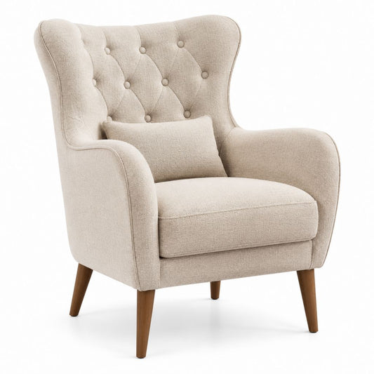 Ohrensessel Beige Polyester mit Massivholzbeinen 80 x 90 x 105 cm
